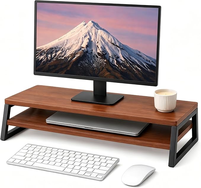 Monitor Stand - 2 Tier Computer Monitor Riser Shelf, Wood Desktop Stand for Laptop Computer Screen, Desk Organization, Office Supplies by Unknown