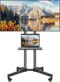 Mobile TV Stand on Wheels for 32-65 Inch LCD LED Flat Panel Curved Screen TV up to 132lbs, TV Cart with Height Adjustable Laptop Shelf Movable Portable Rolling Floor TV Stand Max VESA 600*400mm by LFGUD