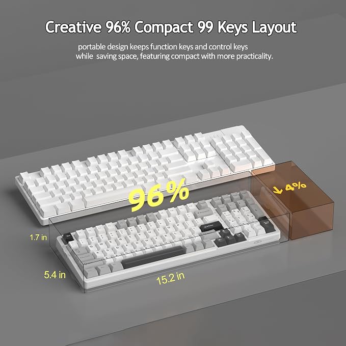 MageGee LIGHT100 Wireless Creamy Keyboard, Gasket Structure Hot Swappable, Tri-Mode 2.4G/USB-C/BT5.0 RGB Backlit Mechanical Gaming Keyboard for Win/Mac/PC, PBT Keycap, 4000mAh Battery, Grey - Image 9