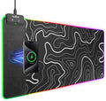 Wireless Charging RGB Gaming Mouse Pad, 31.5"x15.7" XXL Large Desk Mat | Desk Pad for Gamer, 9 Light Modes, Non-Slip Rubber Base, Waterproof Computer Keyboard Mat, Black and Topographic Line by ExtreLife