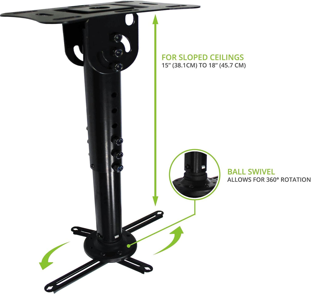 Kanto P301 Universal Projector Mount for Sloped Ceilings - 15" - 18" Extension - Black - Image 3