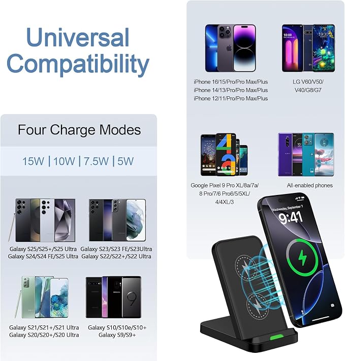 Samsung Wireless Charger Fast Charging Stand Desk Phone Station for Android Samsung Galaxy S26 Ultra/S25/S24/S23/S22/S21,15W Fast Wireless Charger Pad for Motorola Edge 2025/G Stylus 5G/G Power 2025 - Image 7