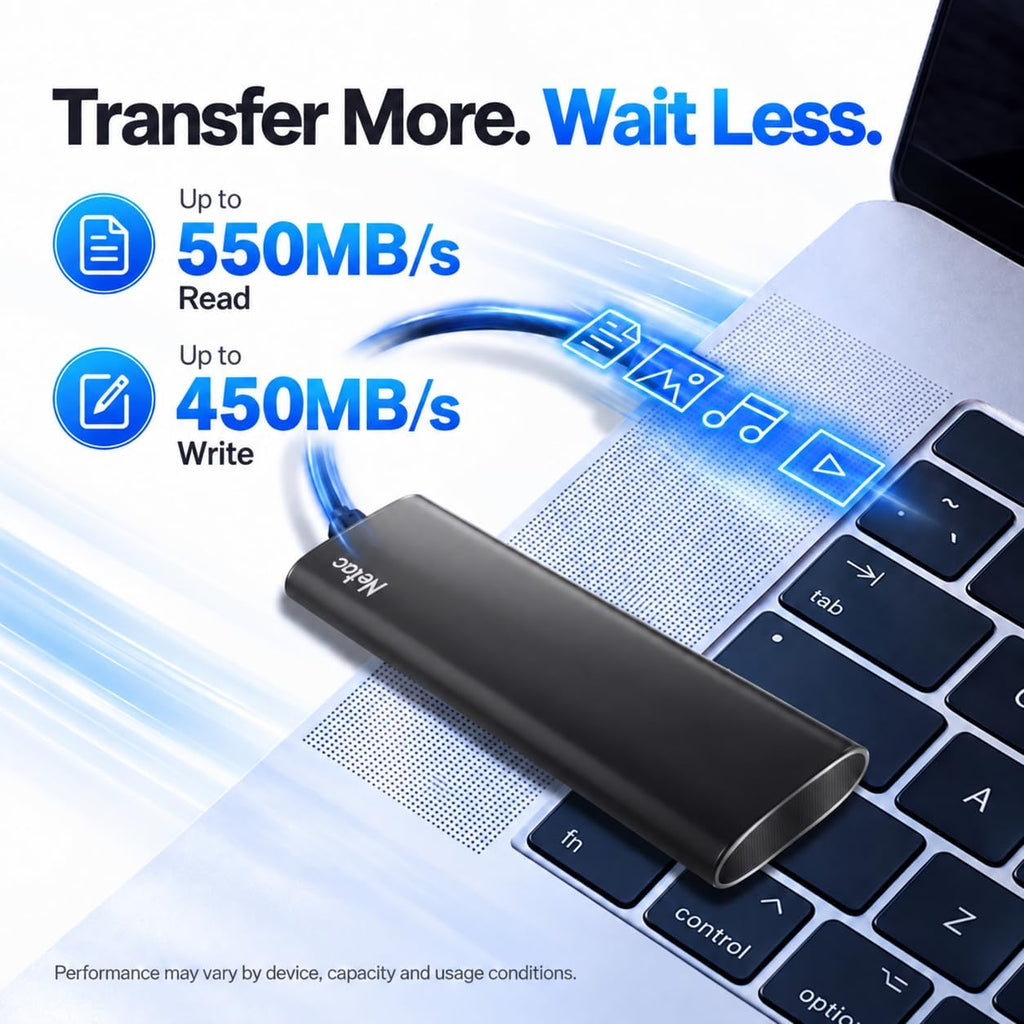 Netac ZSlim 500GB Portable SSD, Up to 550MB/s Read and 450MB/s Write, USB 3.2 Gen 2 USB-C External Solid State Drive, 30g Aluminum Alloy Storage for Windows PC, Mac and Android - Image 2