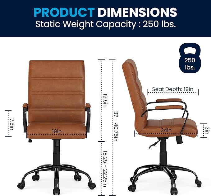 Flash Furniture Mid-Back LeatherSoft Executive Office Chair, Brown/Black | 360° Swivel, Height Adjustable, Commercial Grade - Image 3