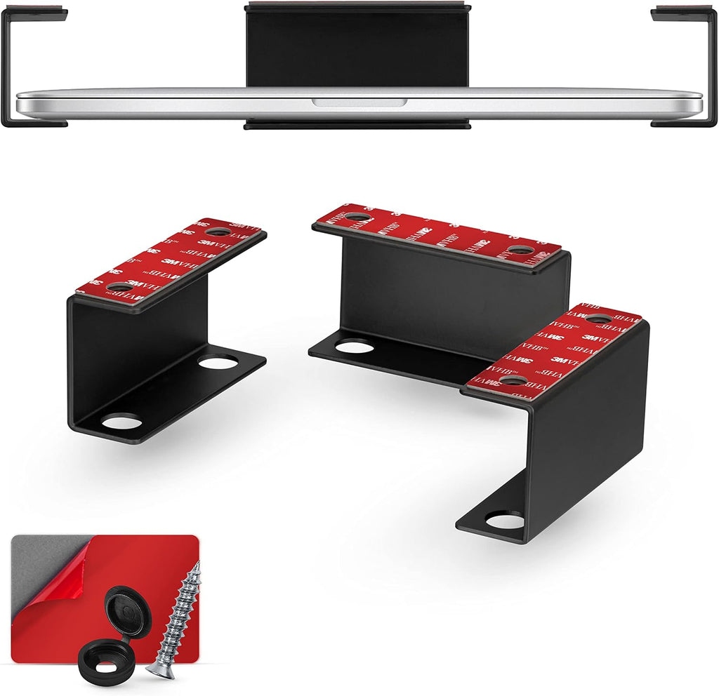Under Desk Laptop Holder Mount For Desk, Adhesive & Screw In, Devices upto 1.5" Thick like Macbooks, Surface, Keyboard, Routers, Modems, Cable Box, Network Switch & More (Metal Black) By Brainwavz by BRAINWAVZ