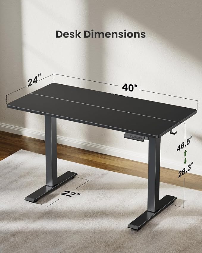 Marsail Electric Standing Desk, Adjustable Height Stand up Desk, 40 x 24 Inches Sit Stand Home Office Desk, Computer Desk, Black - Image 6