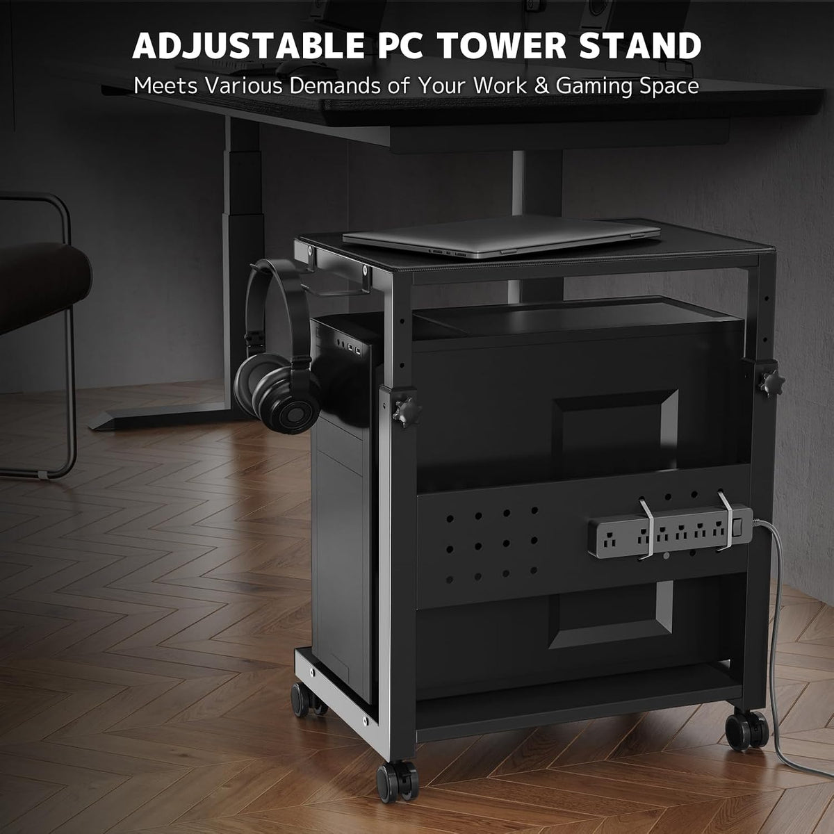 Computer Tower Stand Cart, Height Adjustable from 20 7/16" to 30 1/4" - Image 2