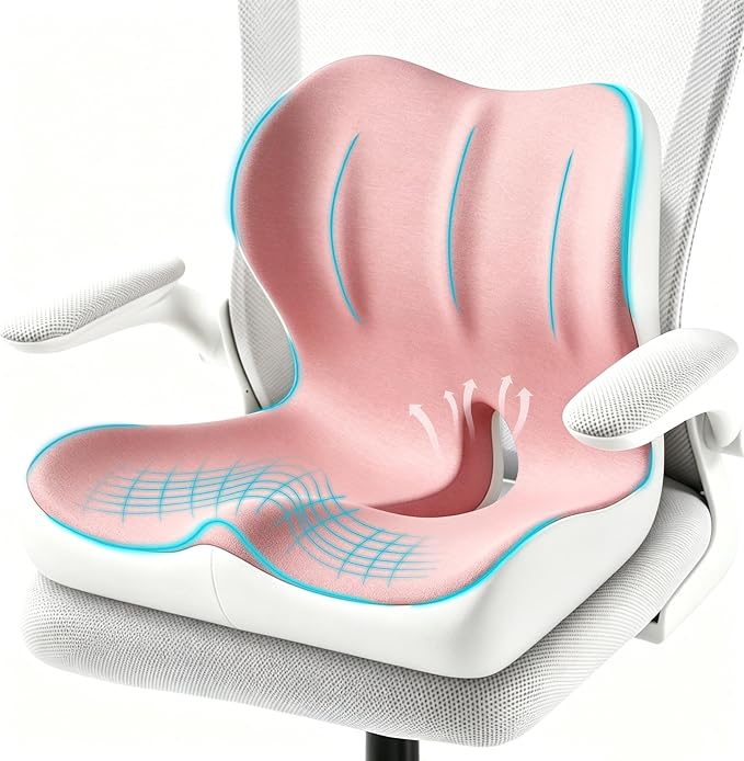 Seat Cushion for Office Chair and Car, Ergonomic Memory Foam Seat Cushion with Lumbar Support Pillow, Orthopedic Cushion for Sciatica & Back Pain, Pink & Light Gray - Image 9
