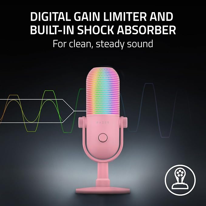 Razer Seiren V3 Chroma RGB, Stream & Game Reactive, USB Microphone, Pink | Tap-to-Mute Sensor, Condenser Mic, Digital Gain Limiter & Shock Absorber, Works with OBS, Discord, Zoom, Teams - Image 5