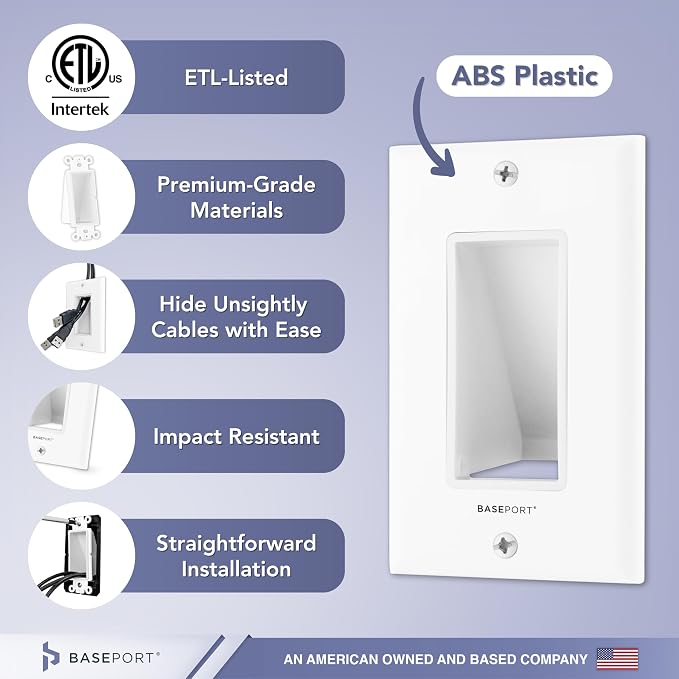 Recessed Cable Wall Plate for Behind Wall Cable Management - White Wall Plate Cable Pass Through with Low Voltage Mounting Bracket to Hide TV Cords for Wall Mount TV, Bottom Opening, 6 pack - Image 3