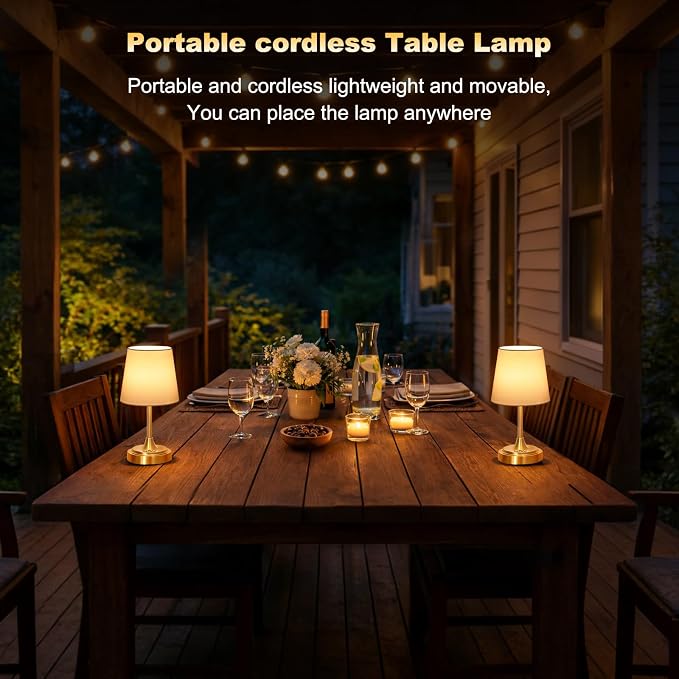 Wowag Small Cordless Table Lamp Rechargeable,5000mAh Battery Operated Desk Lamp,3 Colors & 7 RGB Stepless Dimmable,Touch Ambient Light for Bedside,Bedroom,Dining Room,Living Room,Gold,WhiteShade - Image 6