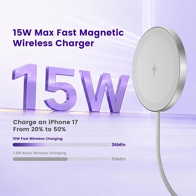 15W Wireless Charger for Apple MagSafe Charger, Magnetic Fast Charging Pad | Compatible for iPhone 17 16 15 14 13 12 Pro Max, AirPods-Slim Portable for Desk Bedside and Travel - 2 Pack, White - Image 2