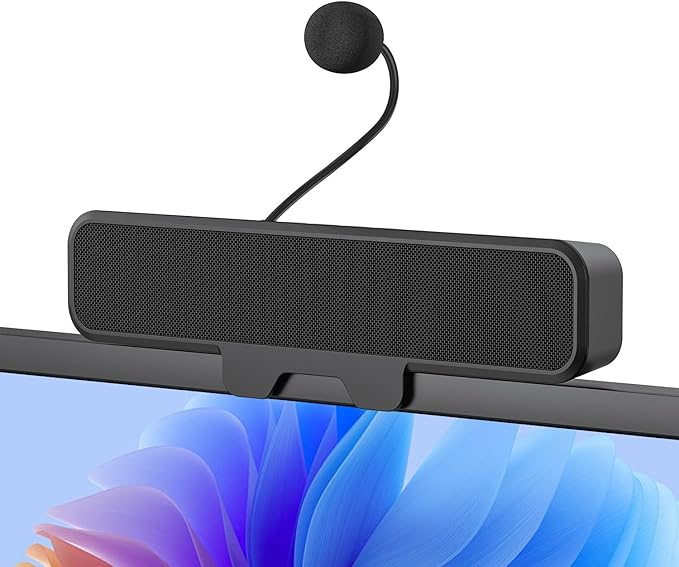 INGA Computer Speakers with Detachable Mic, Plug and Play Desktop Speakers, One-Touch Mute Microphone, Stereo & Bass, Easily Clamps to Monitor, Compatible with PC, MAC, Laptop by INGA