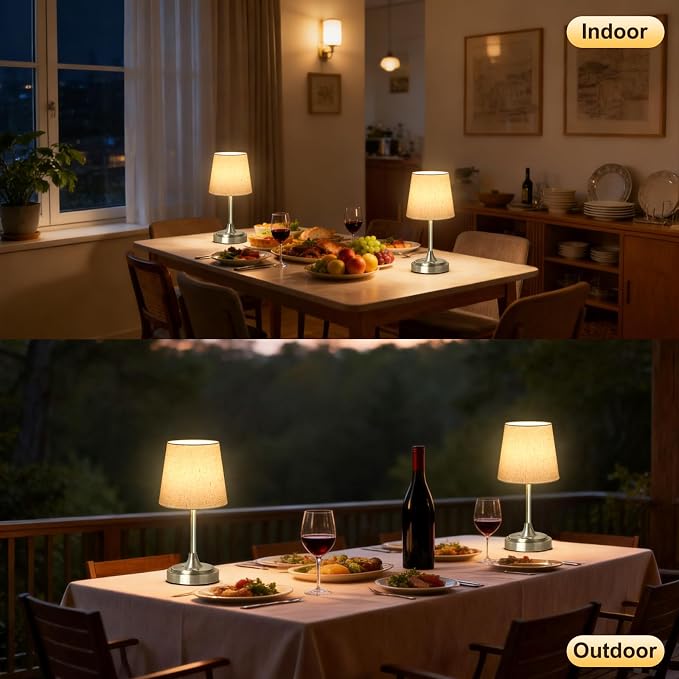 Wowag Small Cordless Table Lamp Rechargeable,5000mAh Battery Operated Desk Lamp,3 Colors & 7 RGB Stepless Dimmable,Touch Ambient Light for Bedside,Bedroom,Dining Room,Living Room,Bronze,FlaxenShade - Image 8
