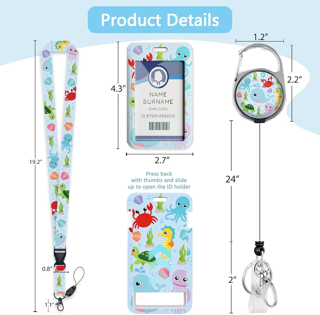 Ocean Lanyards for ID Badges, Badge Holder Retractable Reel Clip - Image 5