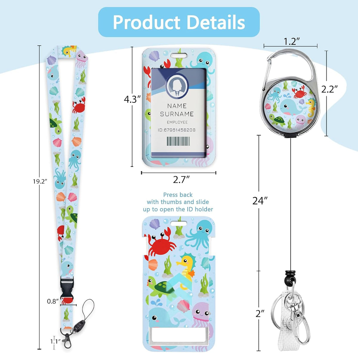 Ocean Lanyards for ID Badges, Badge Holder Retractable Reel Clip - Image 5