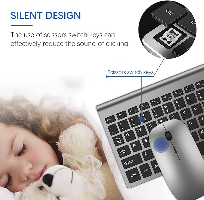 Wireless Keyboard and Mouse Ultra Slim Combo, TopMate - Gray Black | 2.4G Silent Compact 2400DPI Mouse and Scissor Switch Keyboard Set with Cover, Batteries Included, for PC/Laptop/Windows/Mac - Image 2