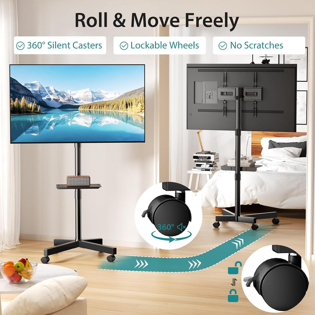OLIXIS Rolling TV Stand with Wheels, Portable TV Cart for 23-60 Inch Screen - Image 7
