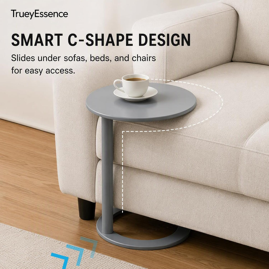 C-Shaped Round Side Table, Modern Metal End Table Laptop Tray with O-Shaped Base for Couch Living Room Bedroom Small Spaces (Grey, 18.9“x27.2”) - Image 4