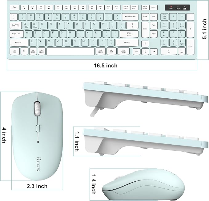 Wireless Keyboard and Mouse Combo Silent for Office and Home(Mint Green) | 2.4G Full Size Silent Cordless Keyboard with Tilt Legs,3-Level DPI Quiet Mouse,for Windows/Mac OS/Desktop/Laptop/PC - Image 9