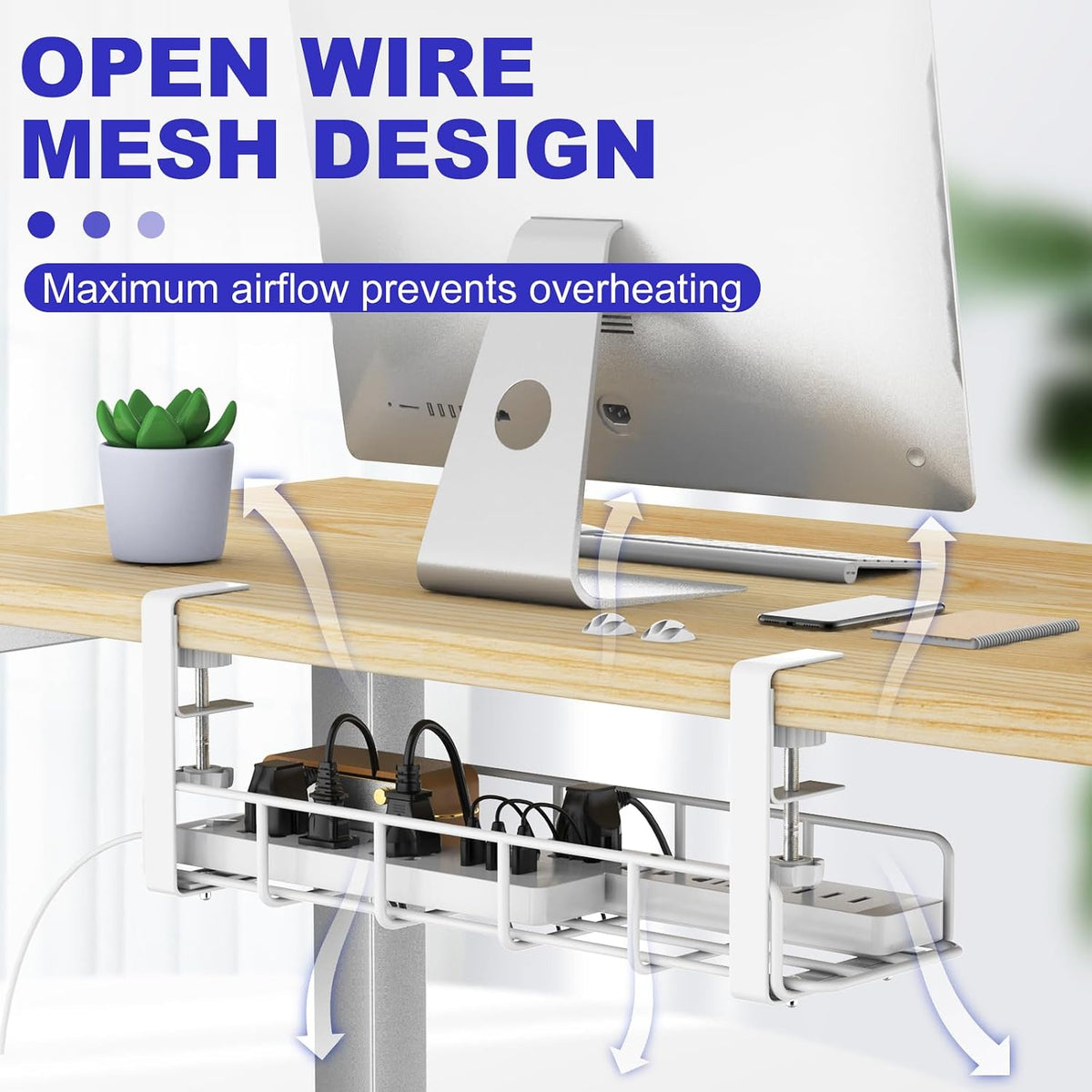 Under Desk Cable Management Tray No Drill Steel Rack White - Image 7