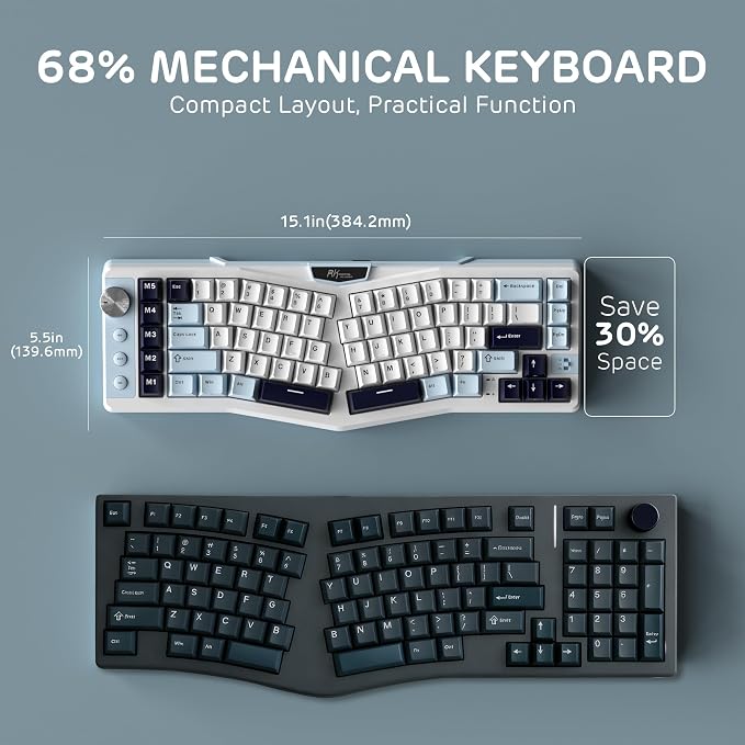 RK ROYAL KLUDGE A72 Alice Ergonomic Wireless Mechanical Keyboard,Split Ergo | Gasket RGB Gaming Keyboard w/Knob/Macro Keys/Touchable Nameplate, BT/2.4GHz/USB-C, 5-Layer Noise Dampening, Win/Mac Software - Image 5
