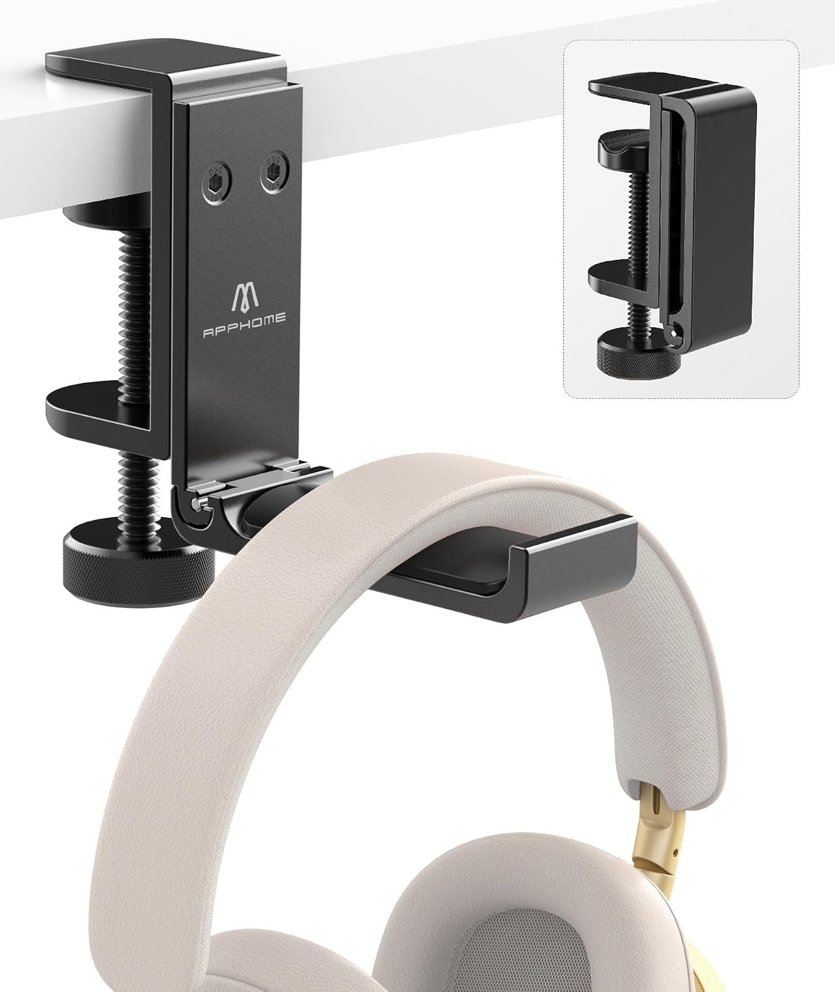 New Foldable Headphone Stand Hanger Holder Aluminum Headset Soundbar Stand Clamp Hook Under Desk Space Save Mount, Universal Fit Gaming Headphones, Black - Image 2