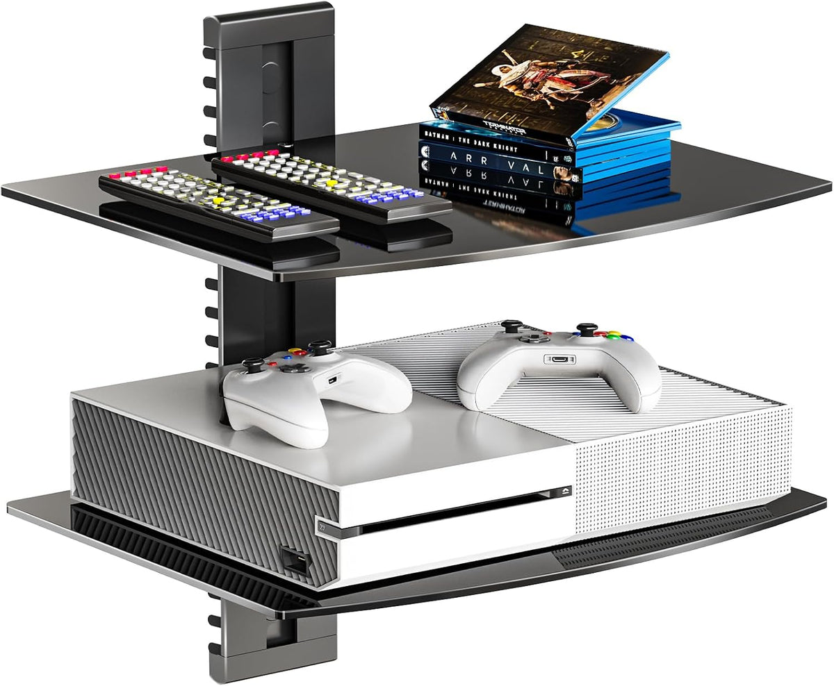 WALI 2 Tier Glass Floating TV Wall Shelf for Projector, DVD Players by WALI