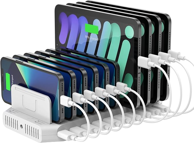 Unitek 96W 10-Port USB iPad Charging Station with Quick Charge 3.0 | For Multiple Devices, Charges 8 IPads At Once, BC1.2 Technology, Upgraded Adjustable Dividers, UL CE FCC RoHS Certified by Unitek