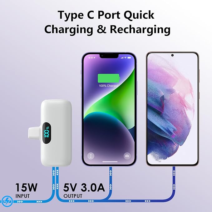 Mini Portable Charger for iPhone,Upgraded 5000mAh PD Fast Charging Battery Pack,LCD Display Cute Power Bank Portable Phone Charger for iPhone 14/14 Pro Max/13/13 Pro/12 Pro/11/XS/XR/X/8/7/6-White - Image 7