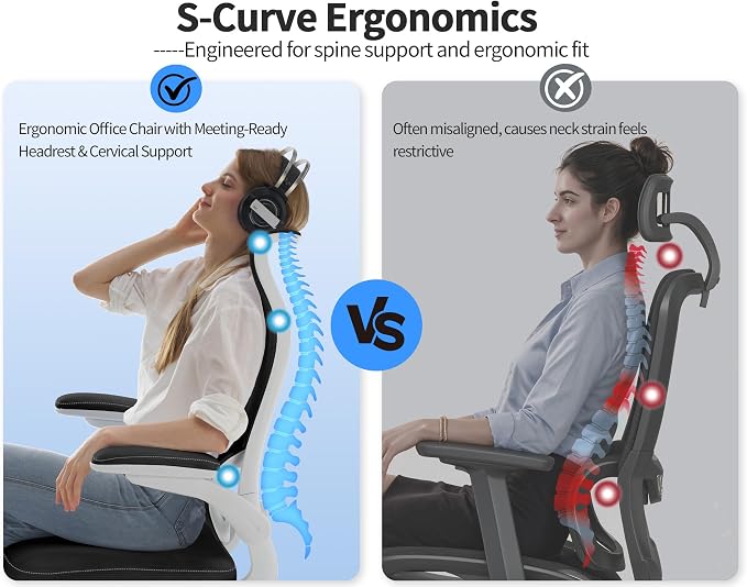 TRALT Office Chair Ergonomic Desk Chair - Gaming Chair with Lumbar Support | 330 LBS Home Office Desk Chairs , Reading Chair with Flip-up Armrests, Comfortable Computer Chairs (1, White Black) - Image 3