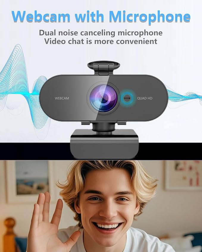 2K Webcam for PC Mac Laptop with Microphone,Full HD Web Cam for Streaming with Privacy Cover Sliders,USB C Web Camera for Desktop Computer Monitor,External Small Best Webcam For Microsoft Teams Gaming - Image 3