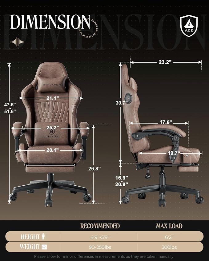 GTPLAYER Gaming Chair, Video Game Chairs with Footrest, PC Gamer Chairs for Adults - Padded High Back Ergonomic Reclining Silla Gamer, Linkage Armrest, Ace Pro, Light Brown - Image 3