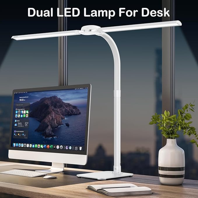 24W LED Desk Lamp for Home Office, 1500lm Dual Head Task Light with Remote | Tall Architect Lamps for Reading, USB Charging Port, Eye Caring, Dimmable 5 Color Modes, Adjustable Gooseneck, Timer, Base - Image 3