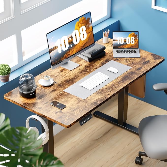 DUMOS 47 Inch Electric Standing Desk, Memory Adjustable Home Office Desk | Sit Stand Up Desk for Work Home Office,Adjustable Desk, Rising Computer Table with Splice Board,Cable Management,Hook,Rust - Image 7