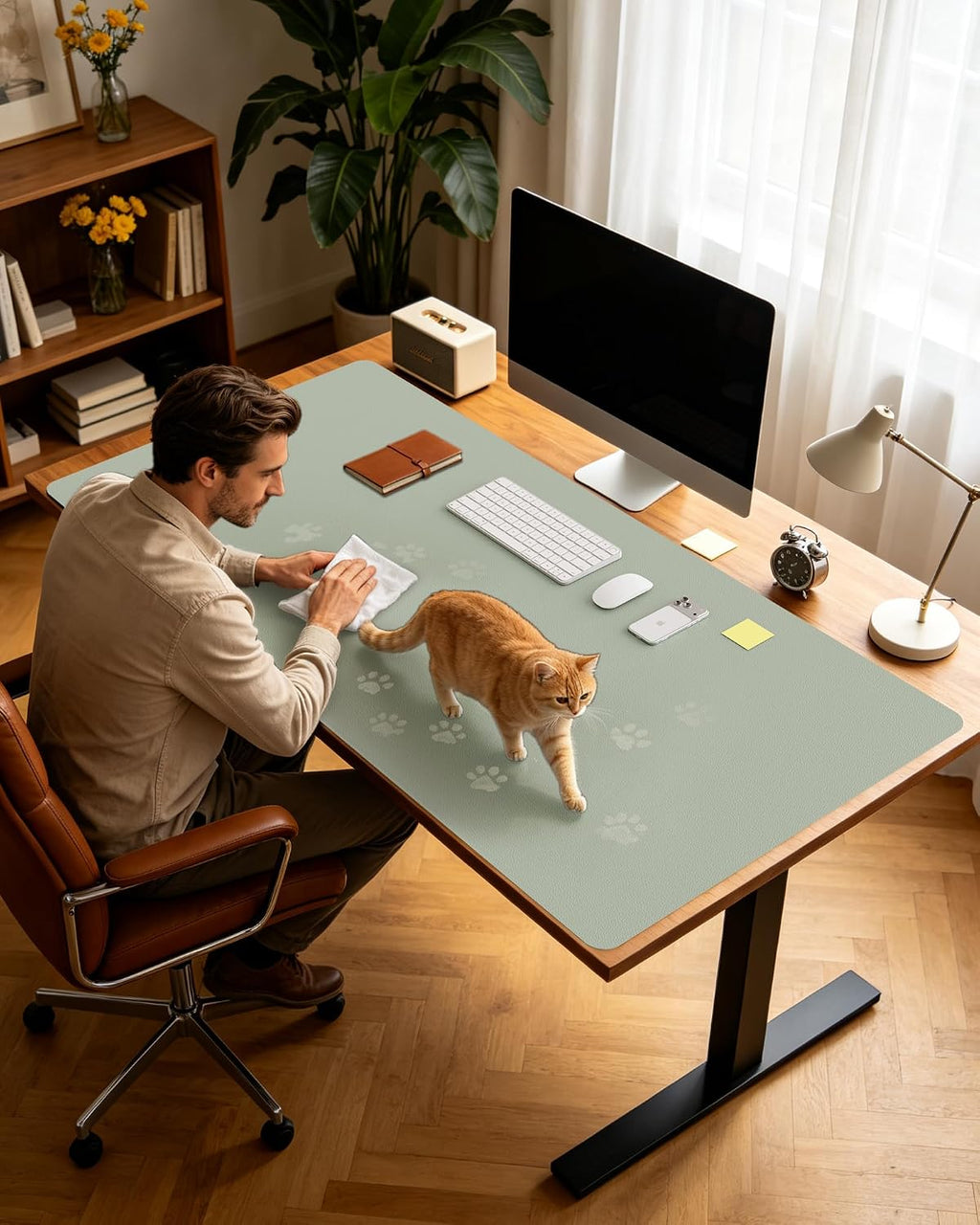 YSAGi Leather Desk Pad Protector, Office Desk Mat, Large Mouse Pad, Non-Slip PU Leather Desk Blotter, Laptop Desk Pad, Waterproof Desk Writing Pad for Office and Home (Grayish Green, 47" x 17") - Image 7