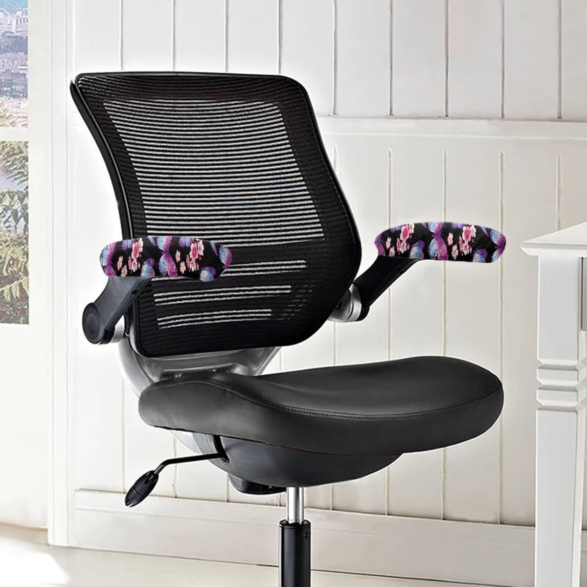 Office Chair Armrest Slipcovers Covers 2Pcs/Set Butterfly Cherry Blossom Print Soft Stretchy Computer Chair Arm Rest Cover Universal Fits Rotating Desk Gaming Chairs, Home Decor - Image 2