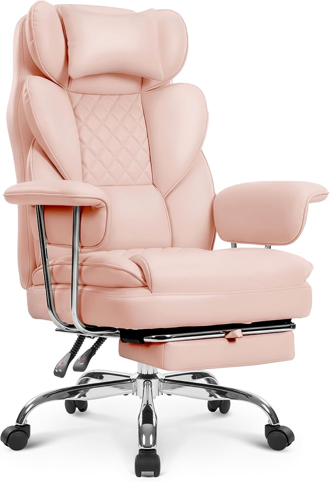 NEO CHAIR Big & Tall Leather Office Chair, High Back, Lumbar Support, Pink | Gaming Chair for Adults and Computer Use, Reclining Office Chair with Foot Rest, Massage, Comfy Design and Heavy Duty Support by NEOCHAIR