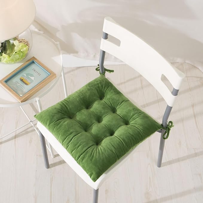 6 Pack Square Seat Cushion Chair Pads for Kitchen Dining Chairs, Soft Comfort Velvet Chair Mat Pillow Cushions with Ties for Office Desk Living Room Tatami 15.5", Green - Image 6