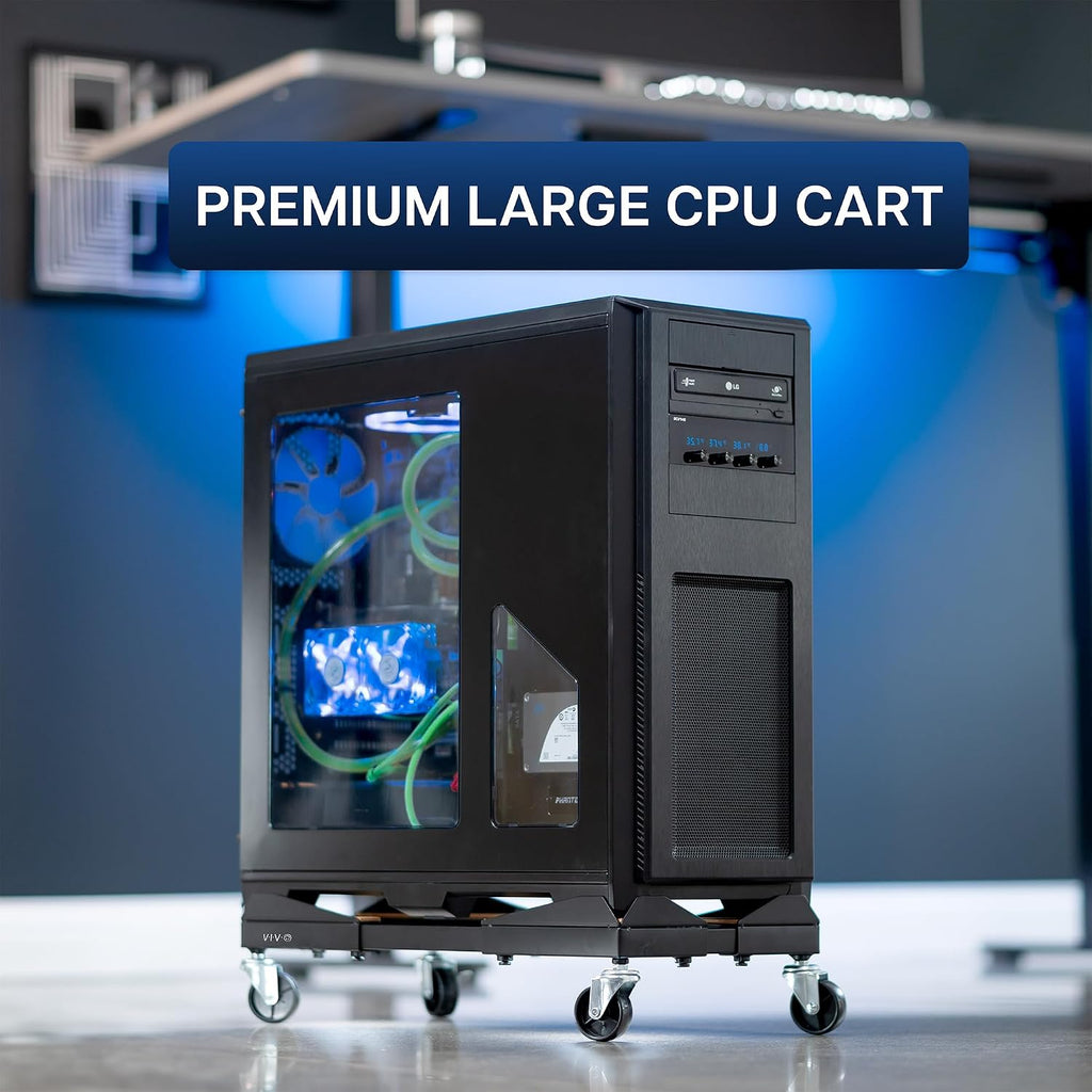 VIVO Premium Mobile Adjustable Large Steel Under Desk PC Cart - Image 2