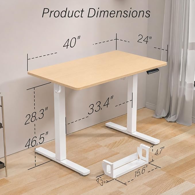 Kingant Standing Desk, 40x24 Inch Electric Height Adjustable Computer Desk | Ergonomic Small Sit Stand Desk Rising Desks for Home Office Stand Up Desk Computer Workstation with Cable Management - Image 2