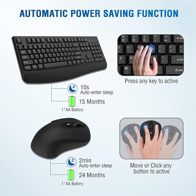 Wireless Keyboard and Mouse Combo, Full-Sized 2.4GHz Comfortable Palm Rest and Optical Wireless Mouse for Windows, Mac OS PC/Desktops/Computer/Laptops(2 Pack) - Image 3