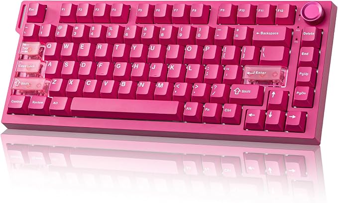 YUNZII RT75 PRO Dual 8K Wireless Gaming Keyboard (Pink,Red Switch) | Hall Effect Magnetic Switches & 128KHz Scan Rate,BT/USB-C/2.4G, RGB, Hot-Swappable, CustomizableTGL/SOCD/DKS/MT for Gamers by YUNZIIMECHANICALKEYBOARD