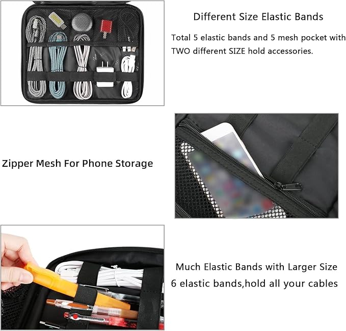 MATEIN Electronic Travel Organizer Case, Portable Travel Cord Organizer | Water Resistant, for Earphone, Power Bank, and Flash Drive, Universal Carry Case for Cables, Tech Gifts for Men, Navy Blue - Image 4