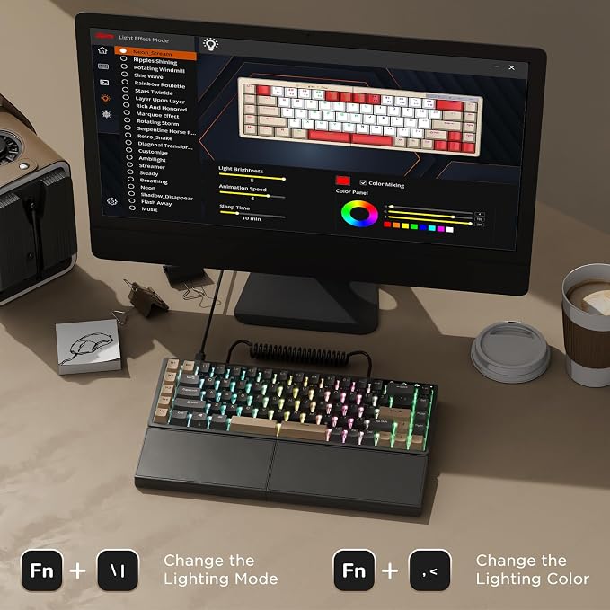 RK ROYAL KLUDGE S70 Ergonomic Split Keyboard, Linear Creamy Switch Black | Wireless RGB Mechanical Keyboard with Bluetooth/2.4G/Wired, 75% Hot Swappable Gaming w/Fixed Wrist Rest, PBT Keycaps, Win/Mac - Image 5
