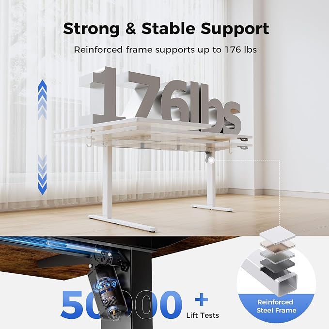 Agilestic 55 * 28 Inch Reversible L Shaped Electric Standing Desk, White | Reversible left-right installation, L-shape Workspace, Sturdy Steel Frame, Memory Presets, Hooks, 176 lbs, Easy Assembly - Image 8