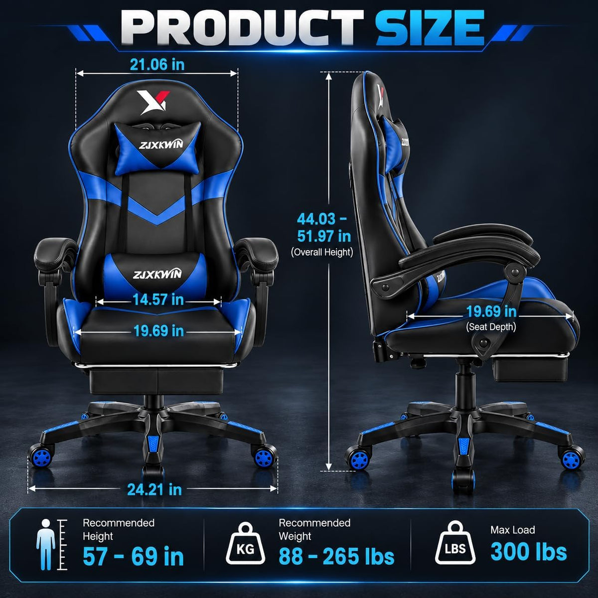 Ergonomic Gaming Chair for Adults, 21" Wide Memory Foam Seat & Footrest - Image 3