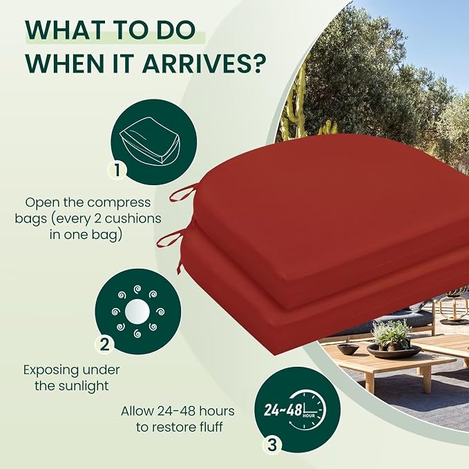 HARBOREST Outdoor Chair Cushions Set of 2, Water Resistant Patio Chair Cushions with Ties, Outdoor Seat Cushions for Patio Furniture, 17"x16"x2", Burnt Orange - Image 5