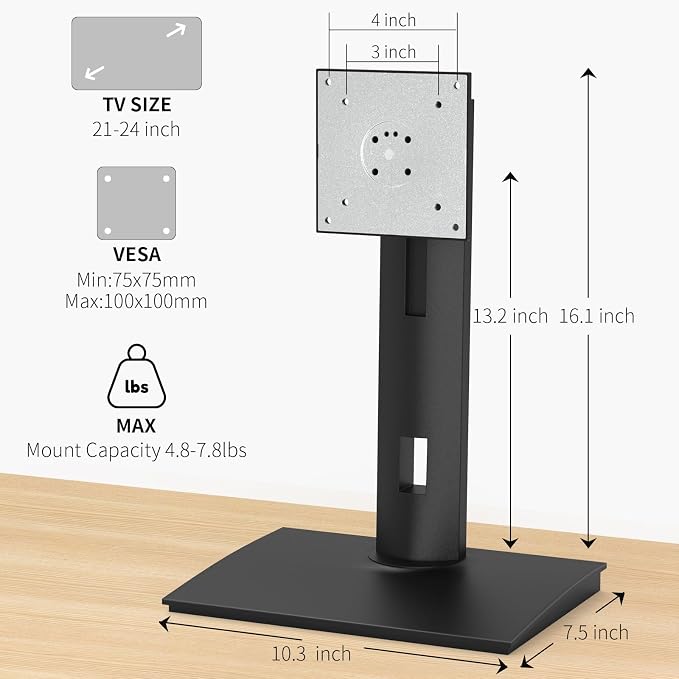 Single Vesa Monitor Stand for Monitor 21″ - 24″ Weight 4.8-7.8 lb | Spring-Adjustable Height, Swivel, Tilt, Rotation, Computer Screens Vesa 75x75/100x100 Monitor Desk Mount for Office Home - Image 6
