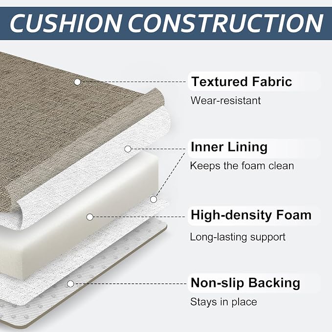 Basic Beyond Chair Cushions for Dining Chairs with Ties and Removable Cover, 2" Thick Seat Cushions for Kitchen Chairs, Set of 6, 17" x 16", Khaki - Image 4